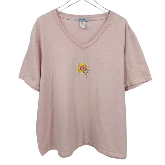 fresh produce Tops - Vtg Fresh Produce Pink V Neck T Shirt Plus Size 3X Flower Floral 100% Cotton